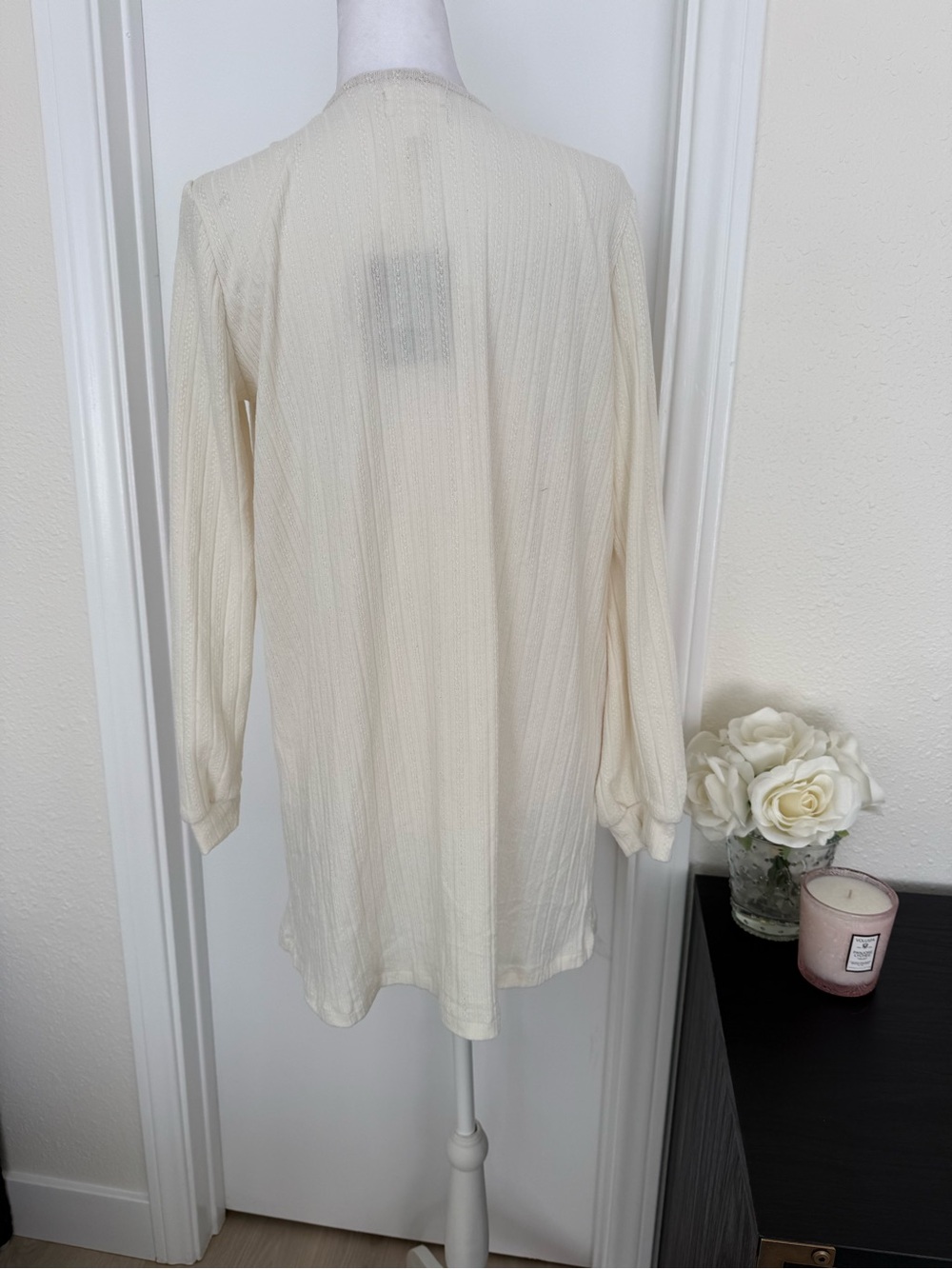 Blu Pepper Cream Open-Front Ribbed Cardigan - Picture 3 of 7